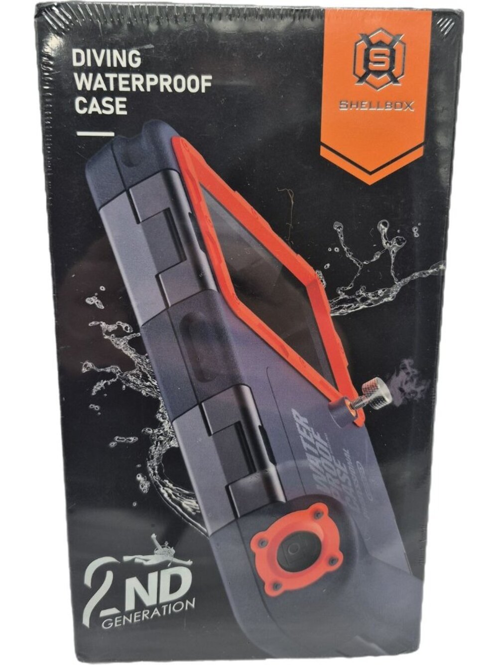 Shellbox Waterproof Diving Phone Case 2nd Gen 15m iPhone & Samsung Black Orange